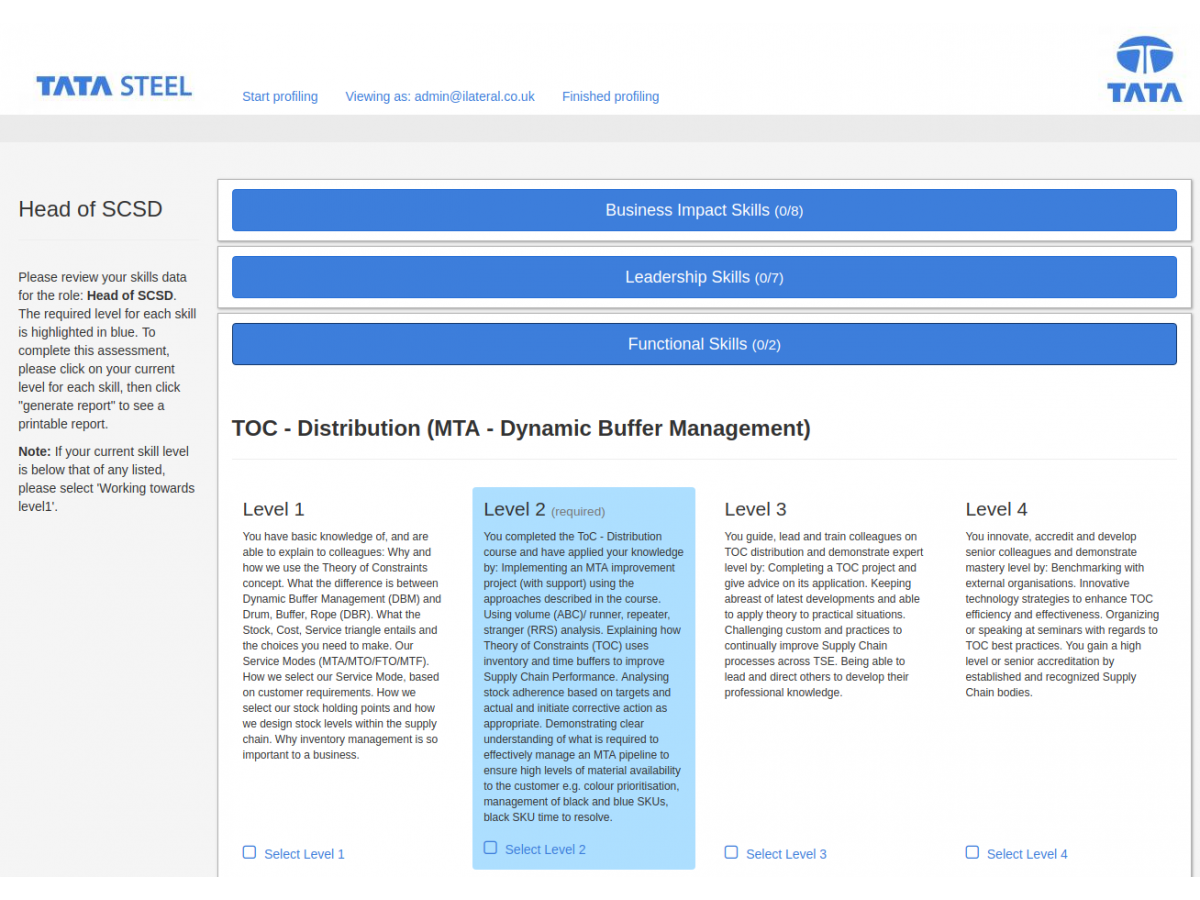 skills profiler skills screen